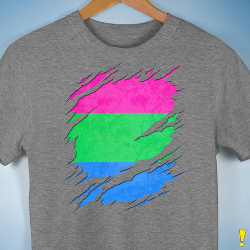 Polysexual Pride Flag Ripped Reveal Premium Unisex T-Shirt - Grey Heather